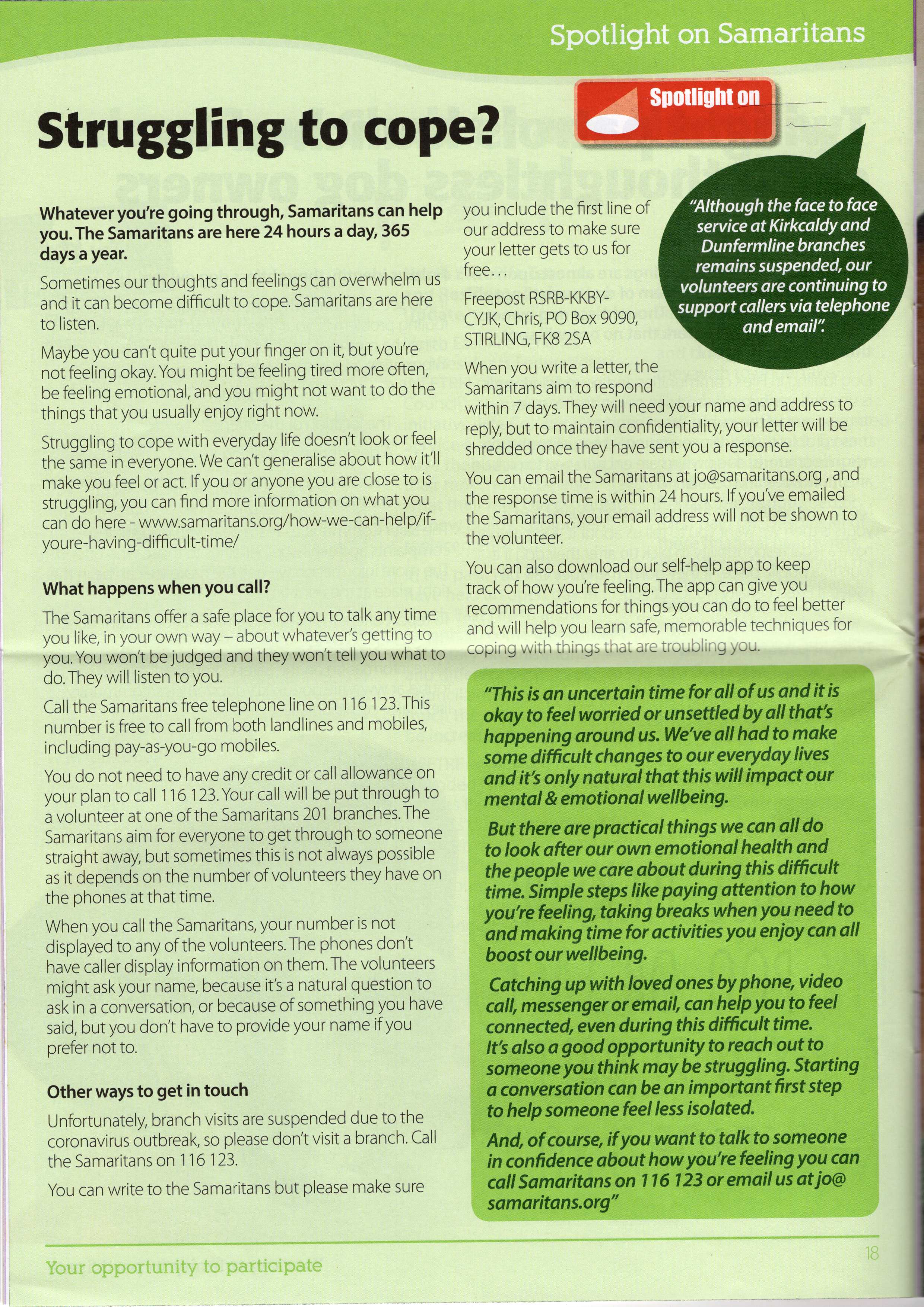 Struggling to cope? The Samaritans can help you? Image 1